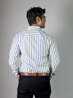 Camisa Hombre Casual Rayas Gris Blanco Beige