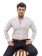 Camisa Hombre Casual Rayas Gris Blanco Beige