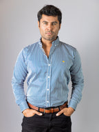 Camisa Hombre Casual Rayas Azul Marino Blanco