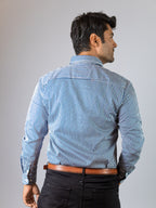 Camisa Hombre Casual Rayas Azul Marino Blanco