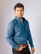 Camisa Hombre Casual Azul Mini Rombos Negros