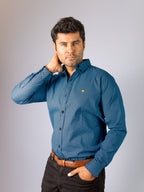 Camisa Hombre Casual Azul Mini Rombos Negros