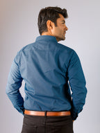 Camisa Hombre Casual Azul Mini Rombos Negros