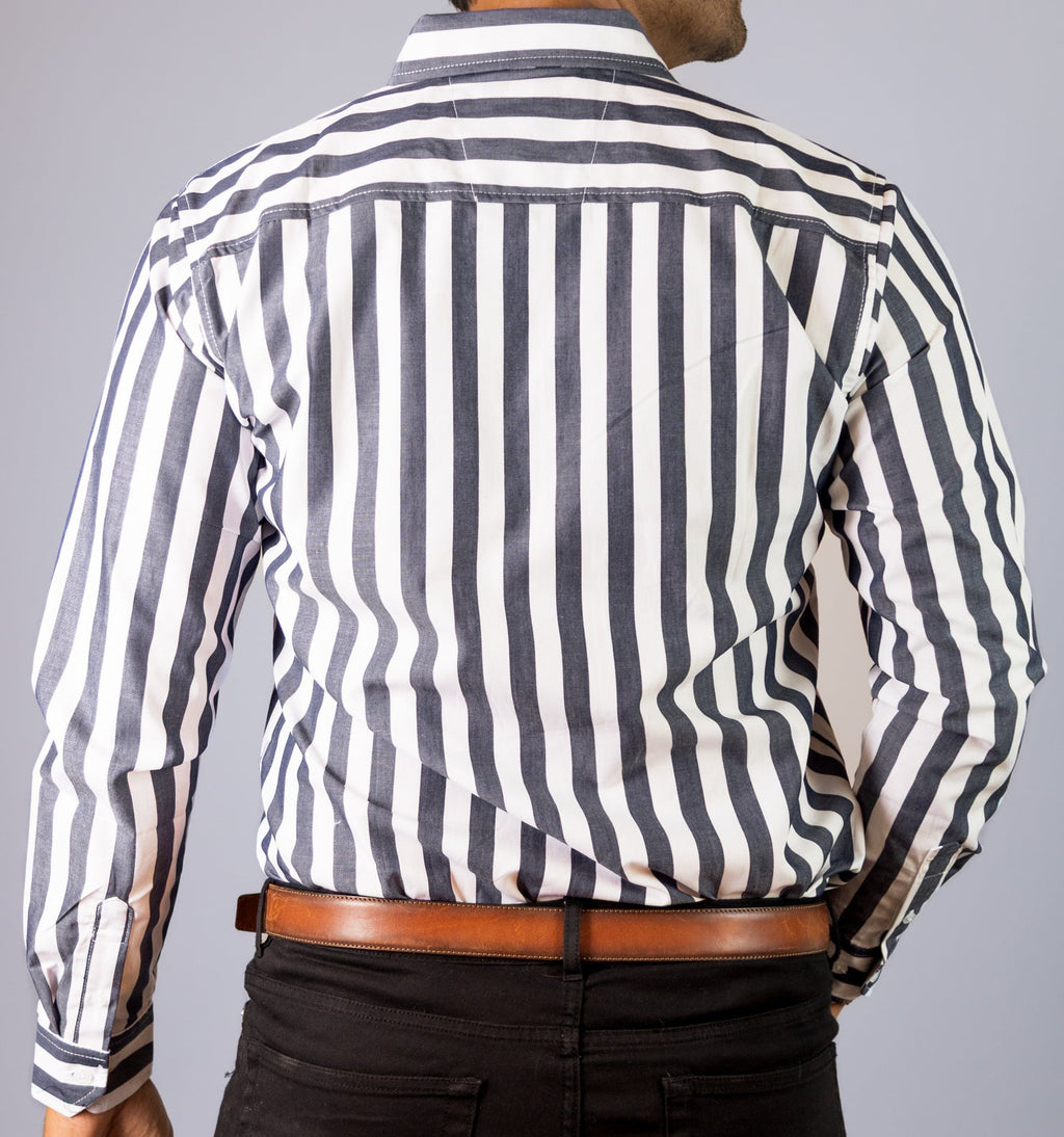 Camisa Hombre Casual Rayas Gris Blanco