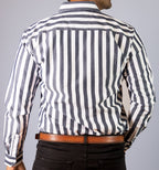 Camisa Hombre Casual Rayas Gris Blanco