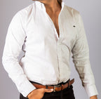 Camisa Hombre Casual Blanca Mini Círculos Negros