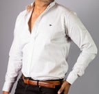 Camisa Hombre Casual Blanca Mini Círculos Negros