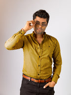 Camisa Hombre Casual Mini Cuadros Amarillos Negros