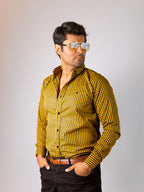 Camisa Hombre Casual Mini Cuadros Amarillos Negros