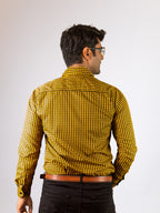 Camisa Hombre Casual Mini Cuadros Amarillos Negros