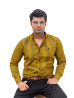 Camisa Hombre Casual Mini Cuadros Amarillos Negros