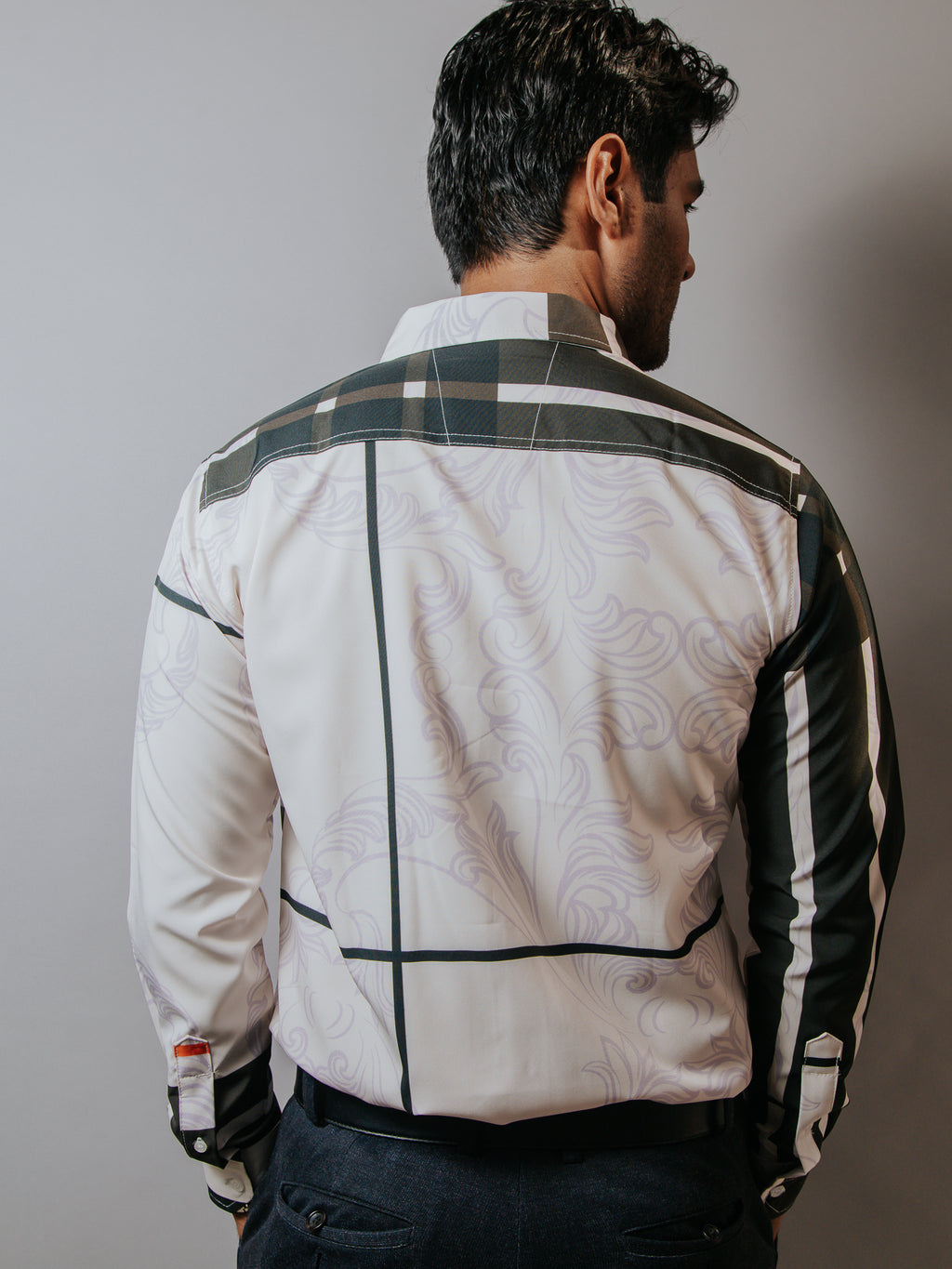 Camisa Casual Hombre Crema Líneas Chocolate Naranja Flores