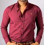 Camisa Hombre Casual Manga Larga Vino Lisa