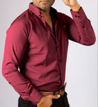 Camisa Hombre Casual Manga Larga Vino Lisa