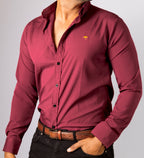 Camisa Hombre Casual Manga Larga Vino Lisa