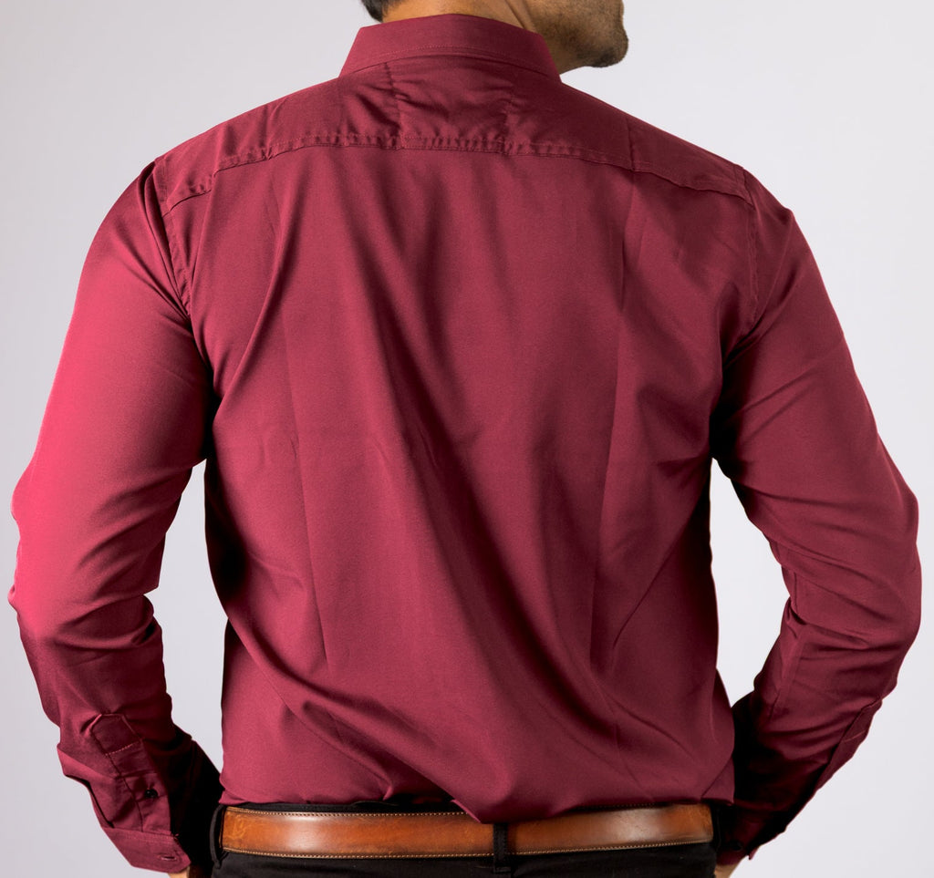 Camisa Hombre Casual Manga Larga Vino Lisa