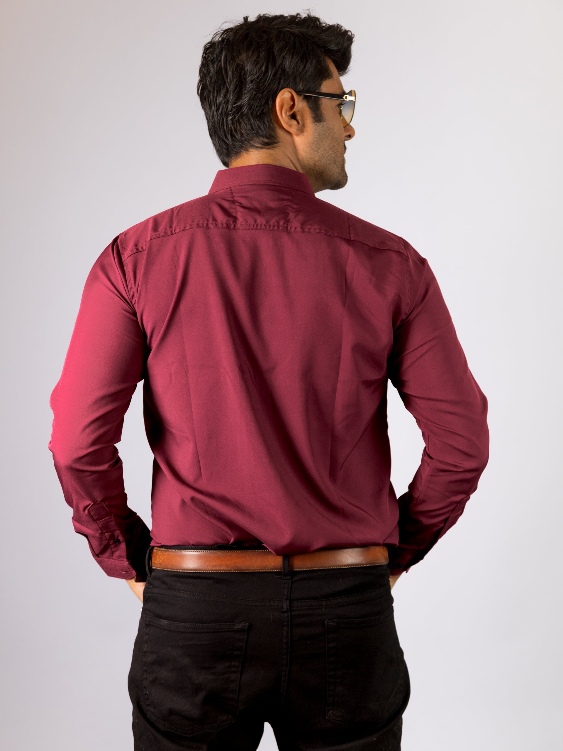 Camisa Hombre Casual Manga Larga Vino Lisa