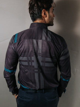 Camisa Hombre Casual Negro Detalles Griego Menta Oscuro