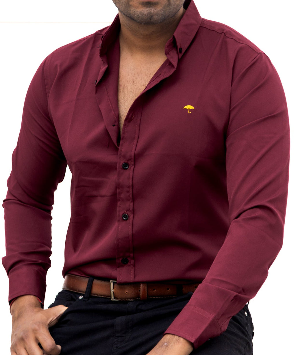 Camisa Hombre Casual Manga Larga Vino Lisa