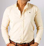 Camisa Hombre Casual Manga Larga Beige Lisa