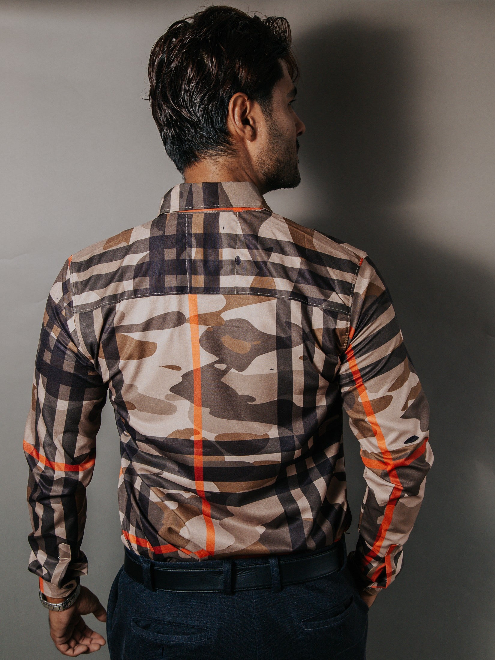 Camisa Hombre Casual Camuflaje Línea Naranja