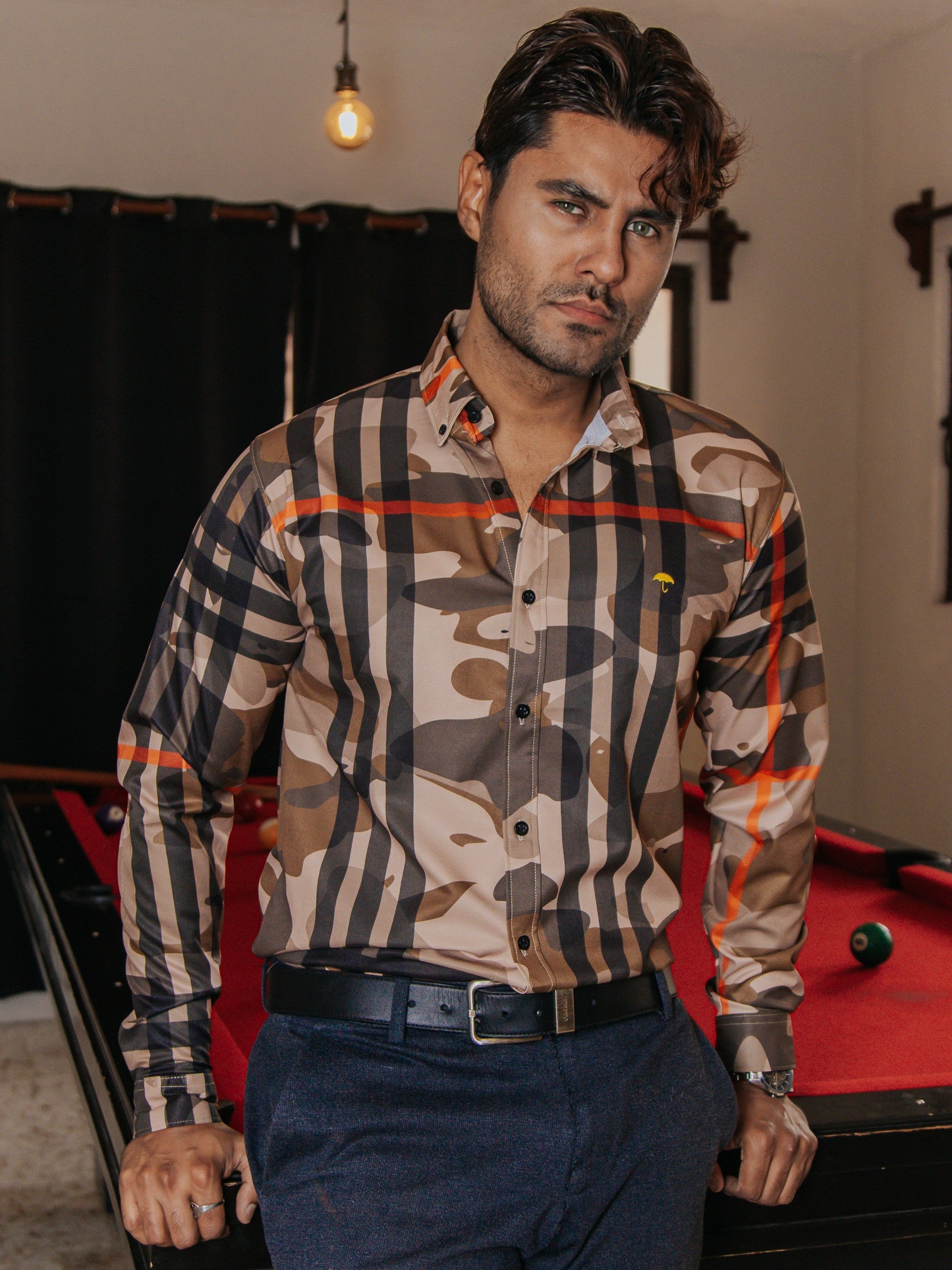 Camisa Hombre Casual Camuflaje Línea Naranja