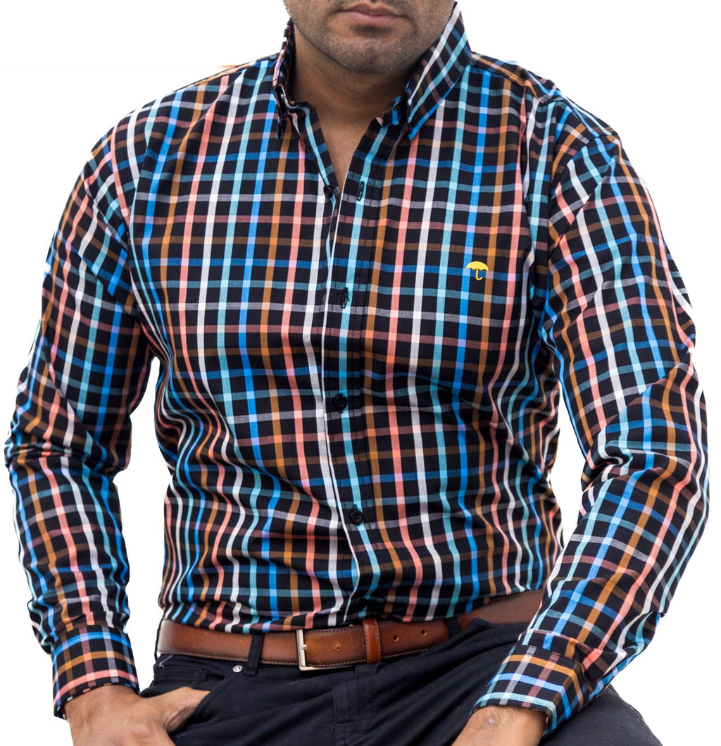 Camisa Hombre Casual Negra Cuadros Colores