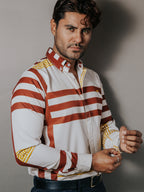 Camisa Hombre Casual Marfil Detalle Griego Dorado