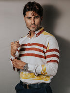 Camisa Hombre Casual Marfil Detalle Griego Dorado