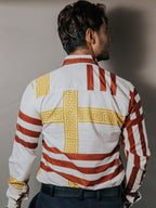 Camisa Hombre Casual Marfil Detalle Griego Dorado