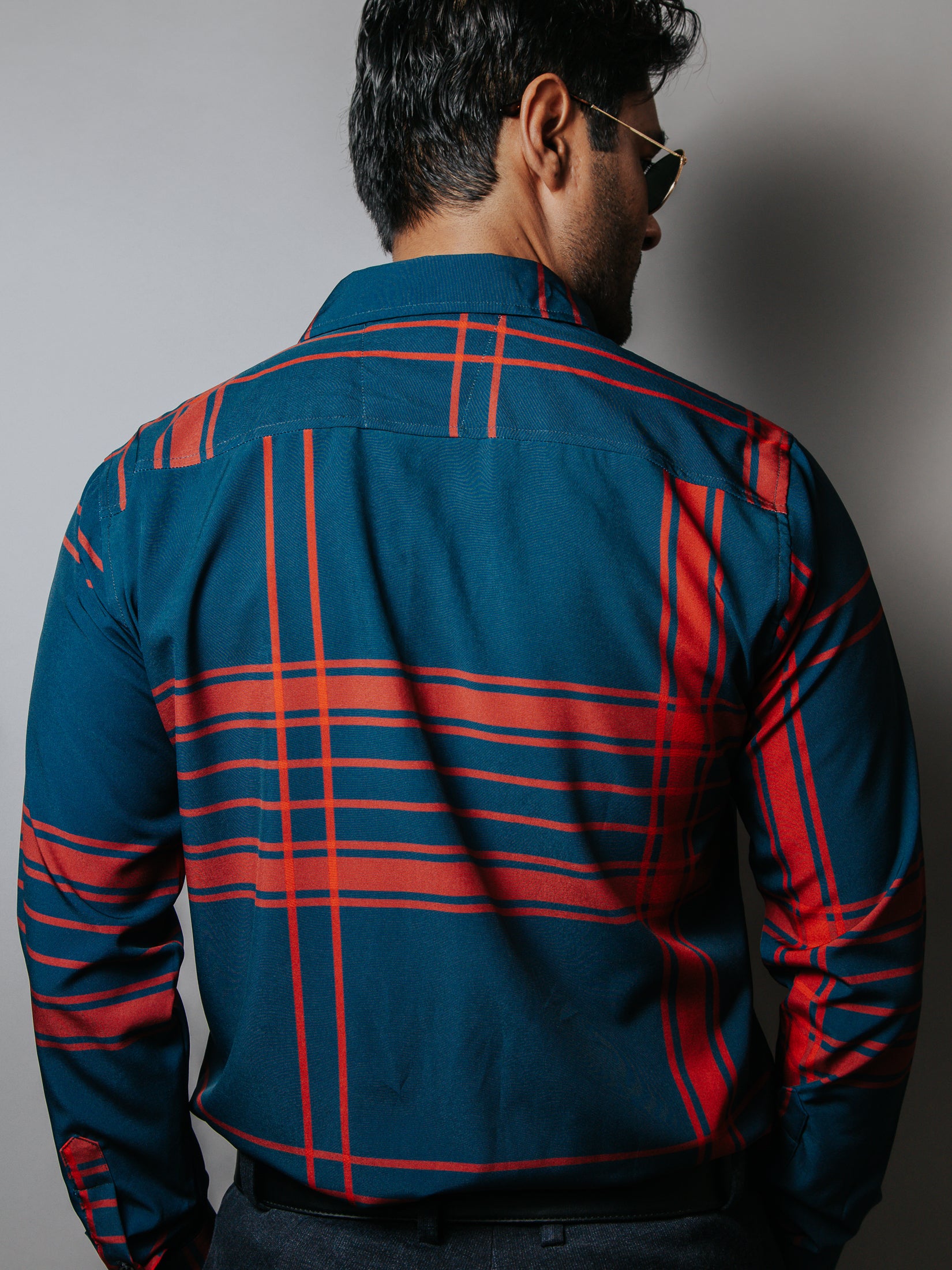 Camisa Hombre Casual Marino Rayas Rojas - 34 (S)-Tiendas Platino