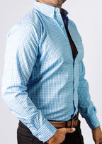 Camisa Hombre Casual Mini Cuadros Azul Blanco