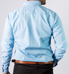 Camisa Hombre Casual Mini Cuadros Azul Blanco