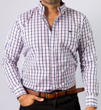 Camisa Hombre Casual Cuadros Lila Blanco Negro