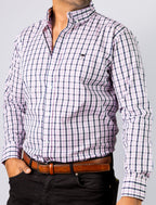 Camisa Hombre Casual Cuadros Lila Blanco Negro