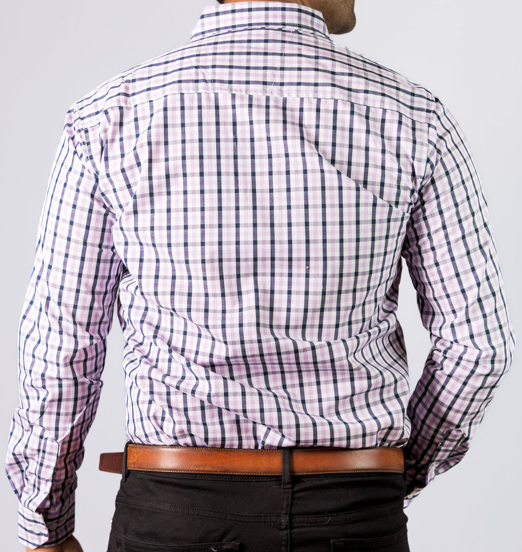 Camisa Hombre Casual Cuadros Lila Blanco Negro