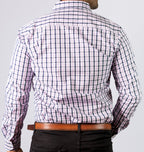 Camisa Hombre Casual Cuadros Lila Blanco Negro