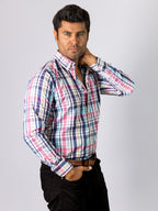 Camisa Hombre Casual Cuadros Blancos Rosas Azules