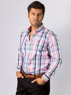 Camisa Hombre Casual Cuadros Blancos Rosas Azules