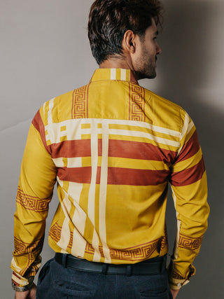 Camisa Hombre Casual Verde Olivo Detalle Griego Chocolate