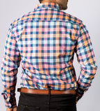 Camisa Hombre Casual Cuadros Azules Naranjas Rosas