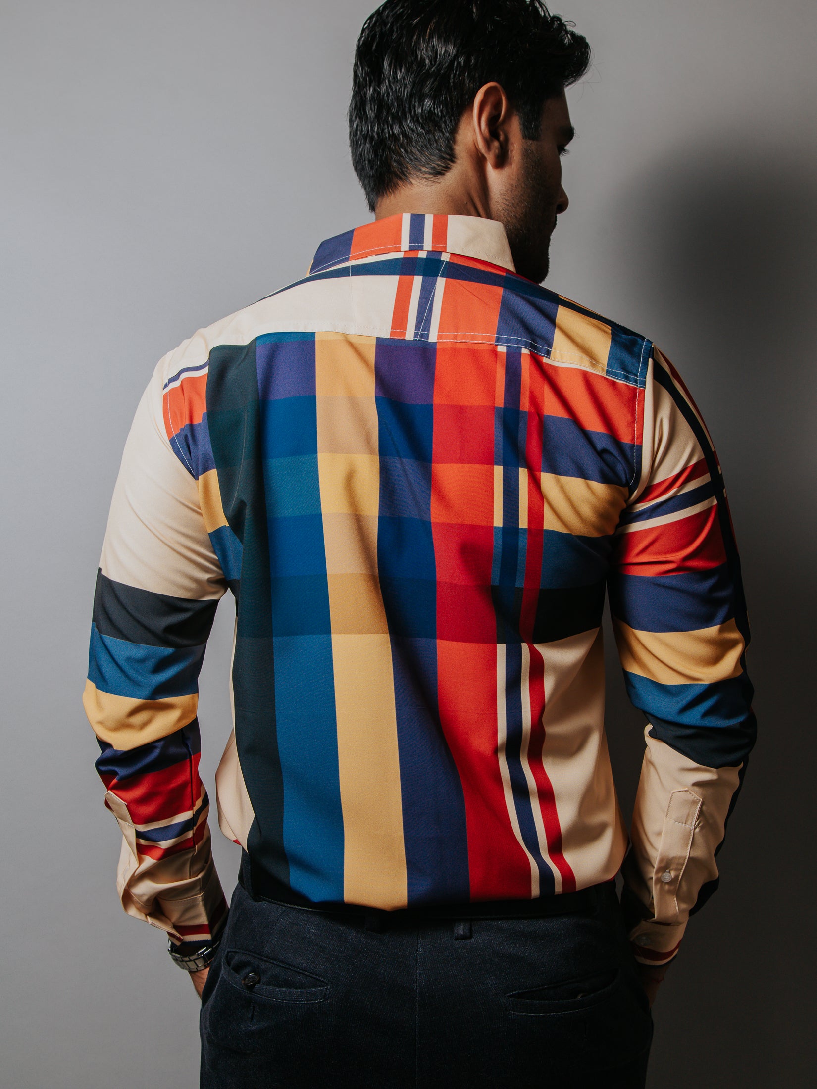 Camisa Casual Hombre, Melón Franjas Cafe Rosa Amarillo, Azul