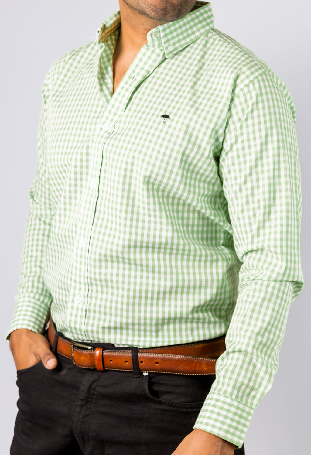 Camisa Hombre Casual Mini Cuadros Verde Blanco