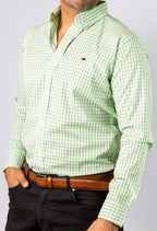 Camisa Hombre Casual Mini Cuadros Verde Blanco