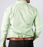 Camisa Hombre Casual Mini Cuadros Verde Blanco