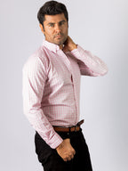Camisa Hombre Casual Mini Cuadros Rosa Blanco