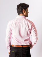 Camisa Hombre Casual Mini Cuadros Rosa Blanco