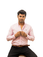 Camisa Hombre Casual Mini Cuadros Rosa Blanco