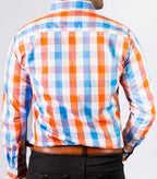Camisa Hombre Casual Cuadros Naranjas Blancos Azules