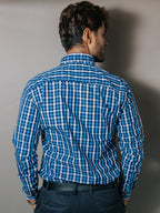 Camisa Hombre Casual Cuadros Azul y Gris